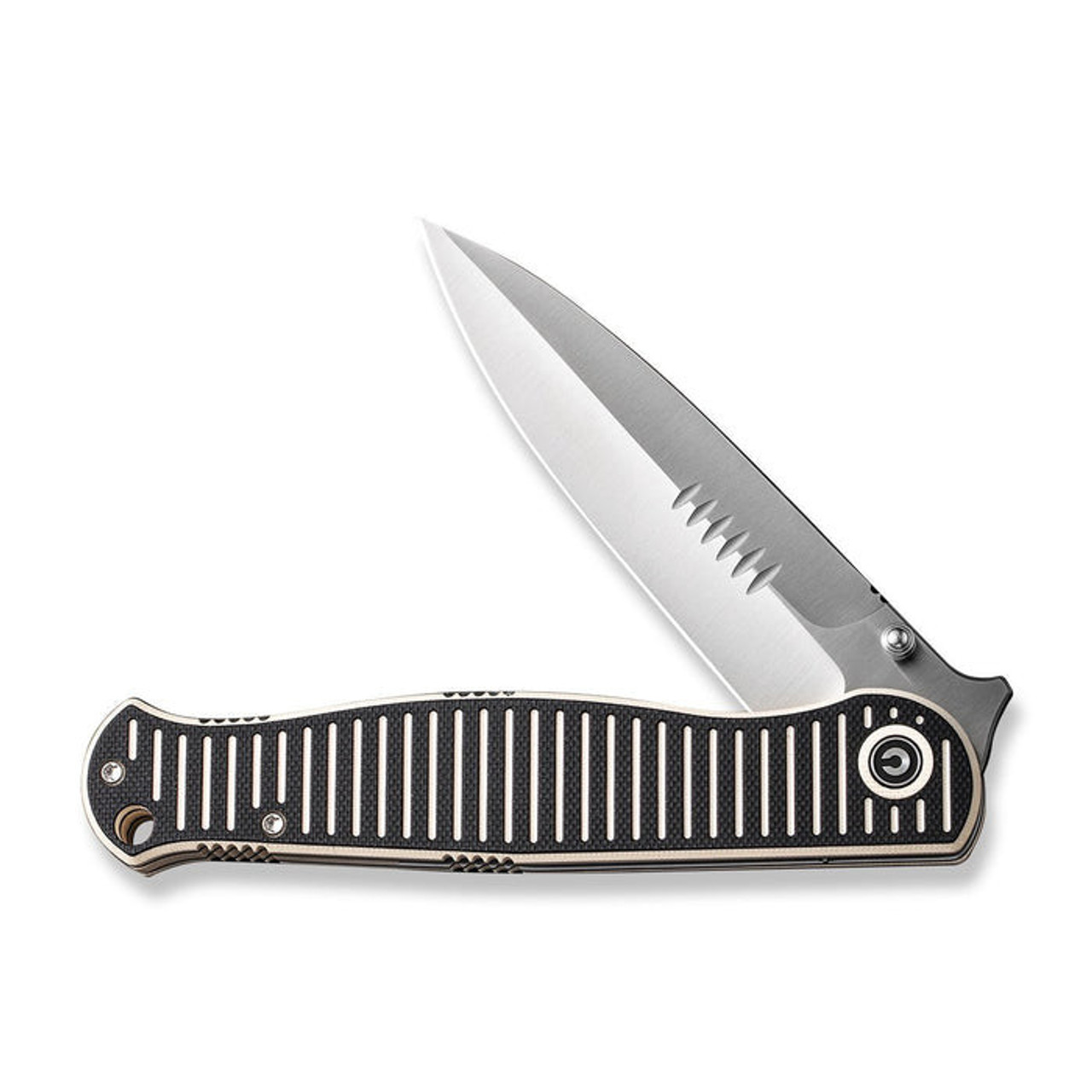 CIVIVI RS71 (CIVC230251) 4" Nitro-V Satin Spear Point Plain Blade, Milled Ivory and Black G-10 Handle