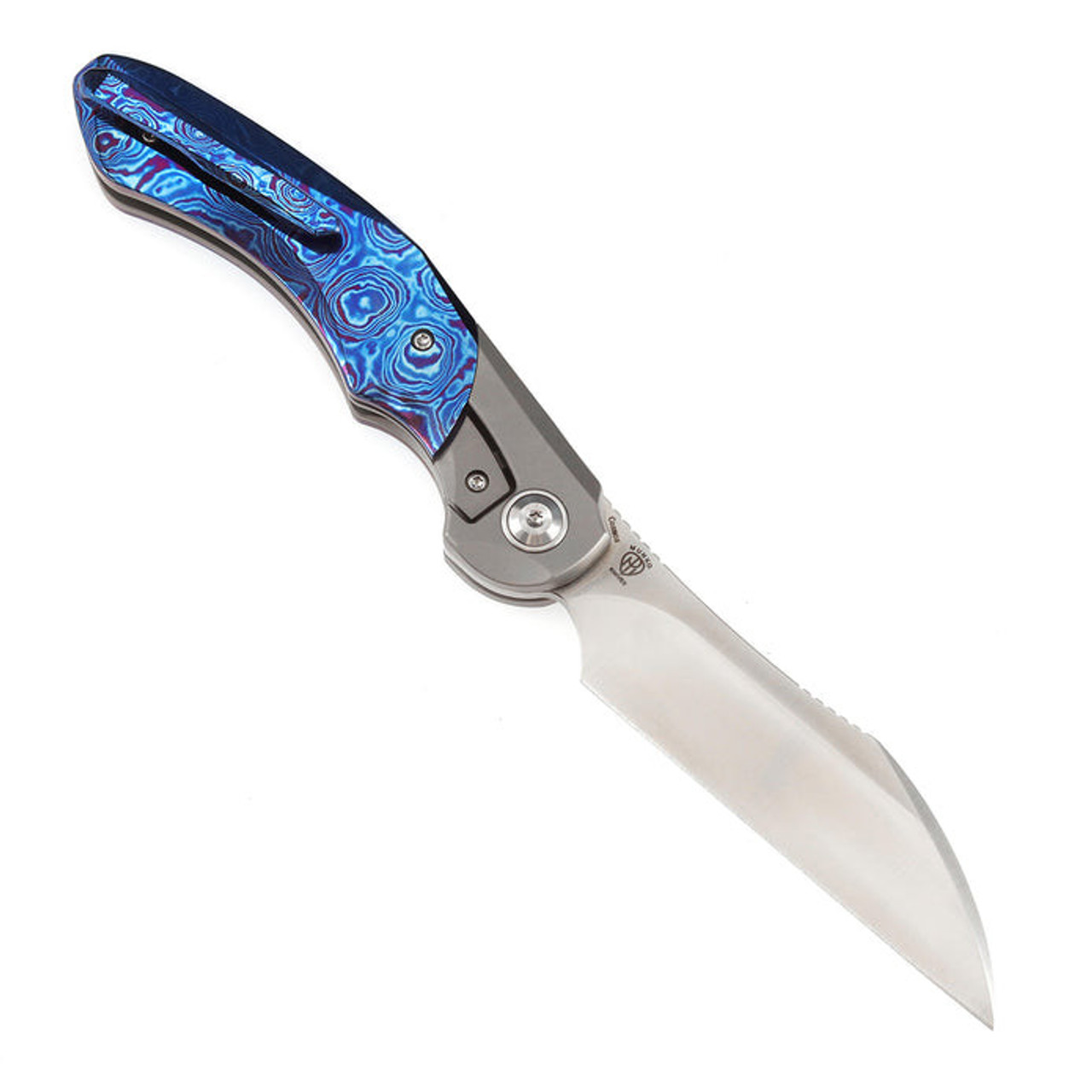 Kansept Knives Cosmos (K1059A3) 3.58" CPM-20CV Satin Wharncliffe Plain Blade, Blue Titanium + Timascus Handle