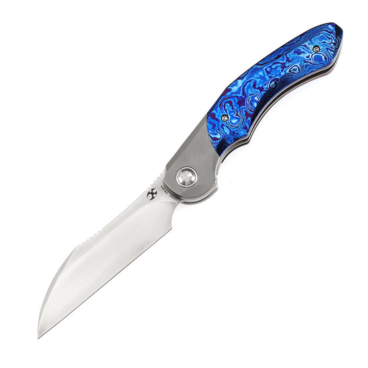 Kansept Knives Cosmos (K1059A3) 3.58" CPM-20CV Satin Wharncliffe Plain Blade, Blue Titanium + Timascus Handle