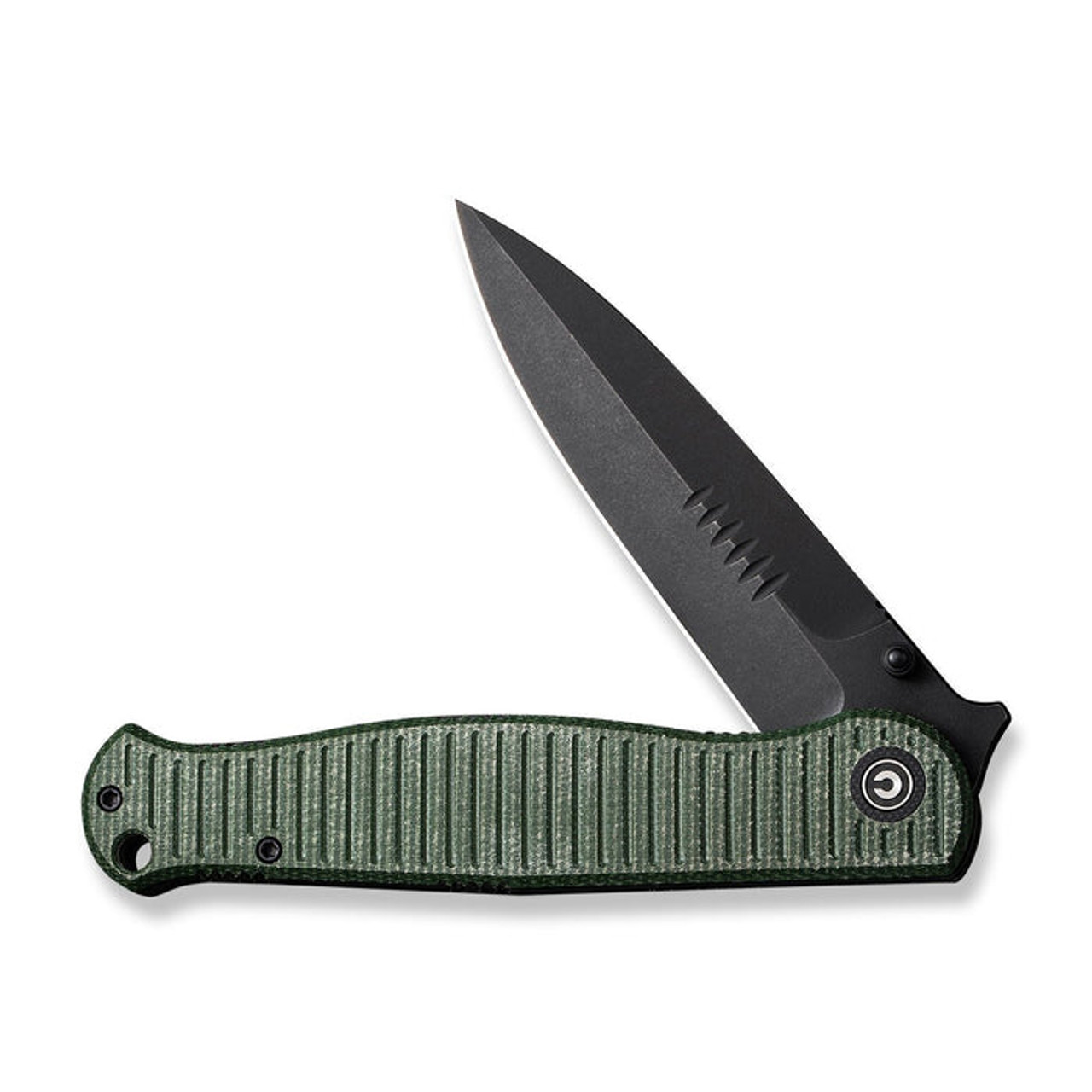 CIVIVI RS71 (CIVC230253) 4" Nitro-V Blackwashed Spear Point Plain Blade, Green Canvas Micarta Handle