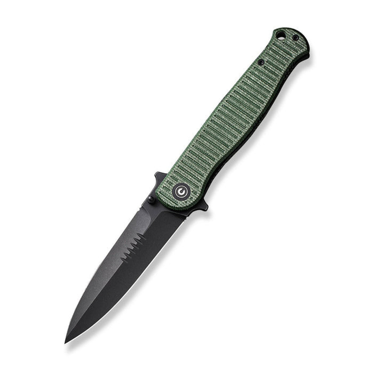 CIVIVI RS71 (CIVC230253) 4" Nitro-V Blackwashed Spear Point Plain Blade, Green Canvas Micarta Handle