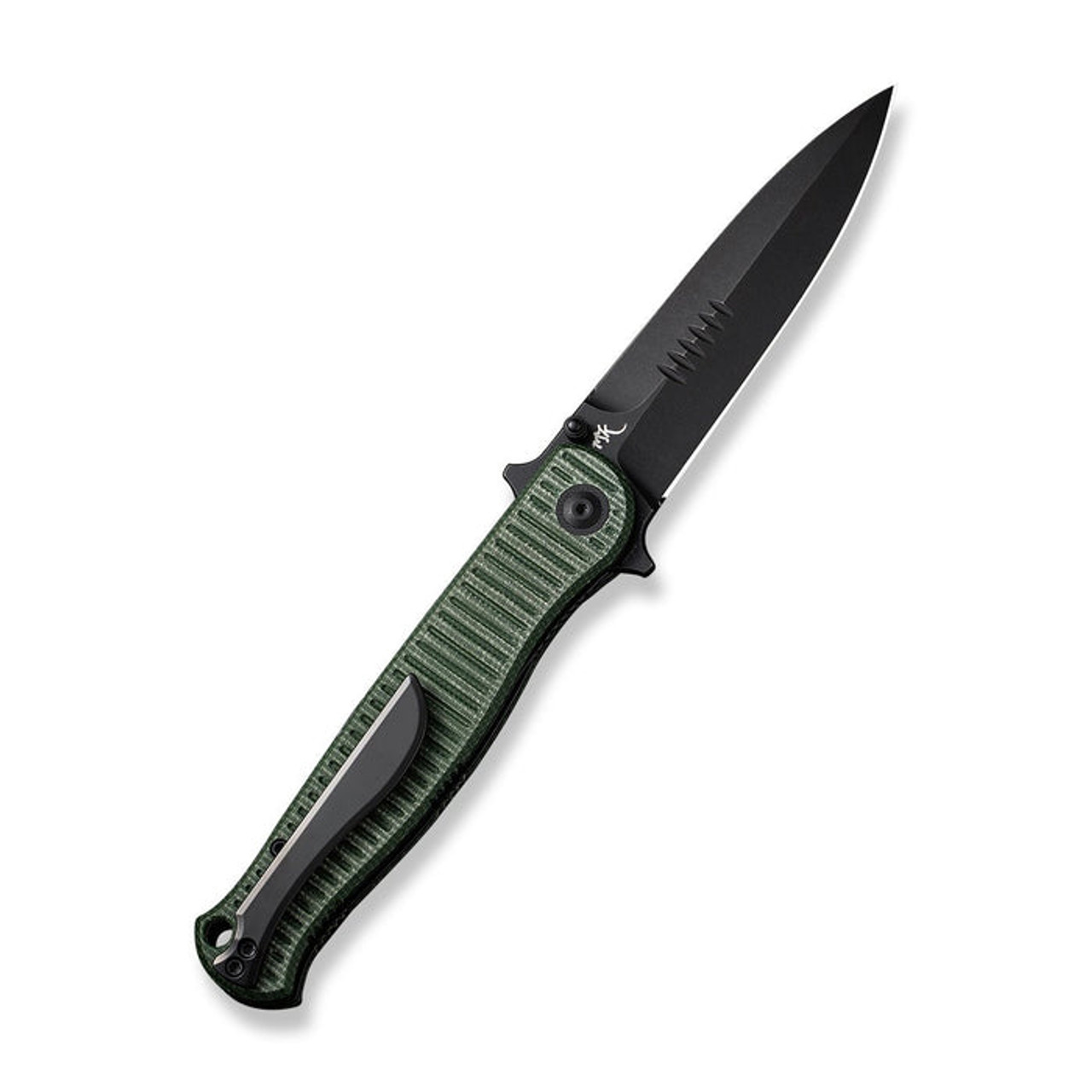 CIVIVI RS71 (CIVC230253) 4" Nitro-V Blackwashed Spear Point Plain Blade, Green Canvas Micarta Handle