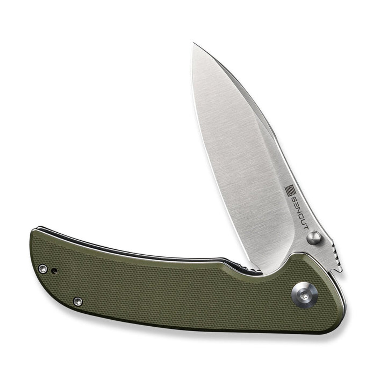 Sencut Borzam (S230771) 3.46" 9Cr18MoV Satin Drop Point Plain Blade, OD Green G-10 Handle