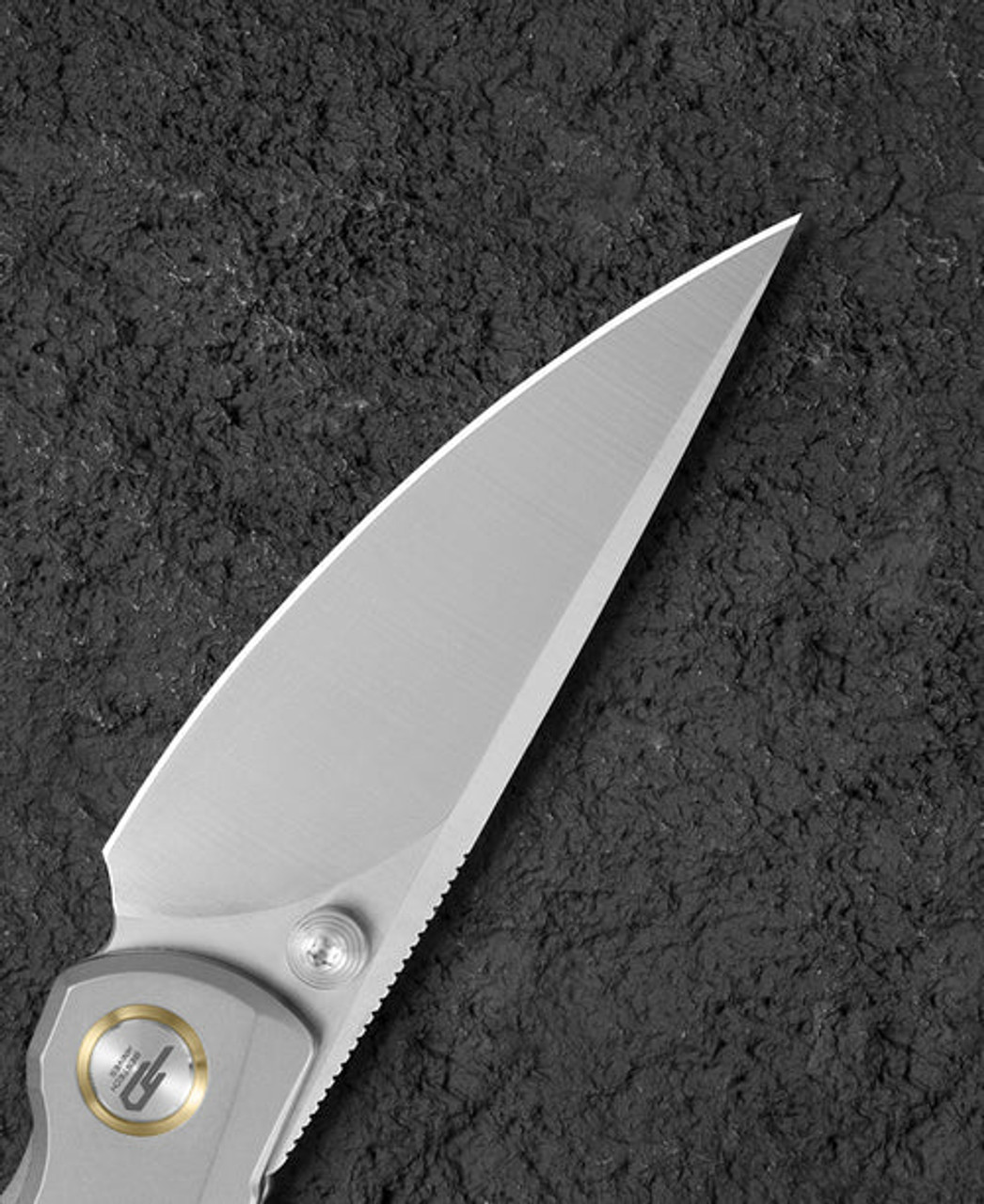 Bestech Knives Lito (BTKT2307B) 2.48" M390 Satin Drop Point Plain Blade, Grey Titanium+Natural Canvas Micarta Inlay Handle