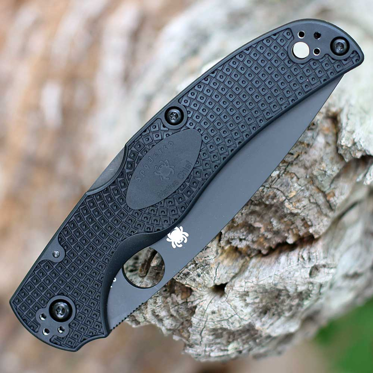 Spyderco Native Chief Lightweight C244PSBBK, 4.08" DLC Black CTS-BD1N Partially Serrated Blade, Black FRN Handle