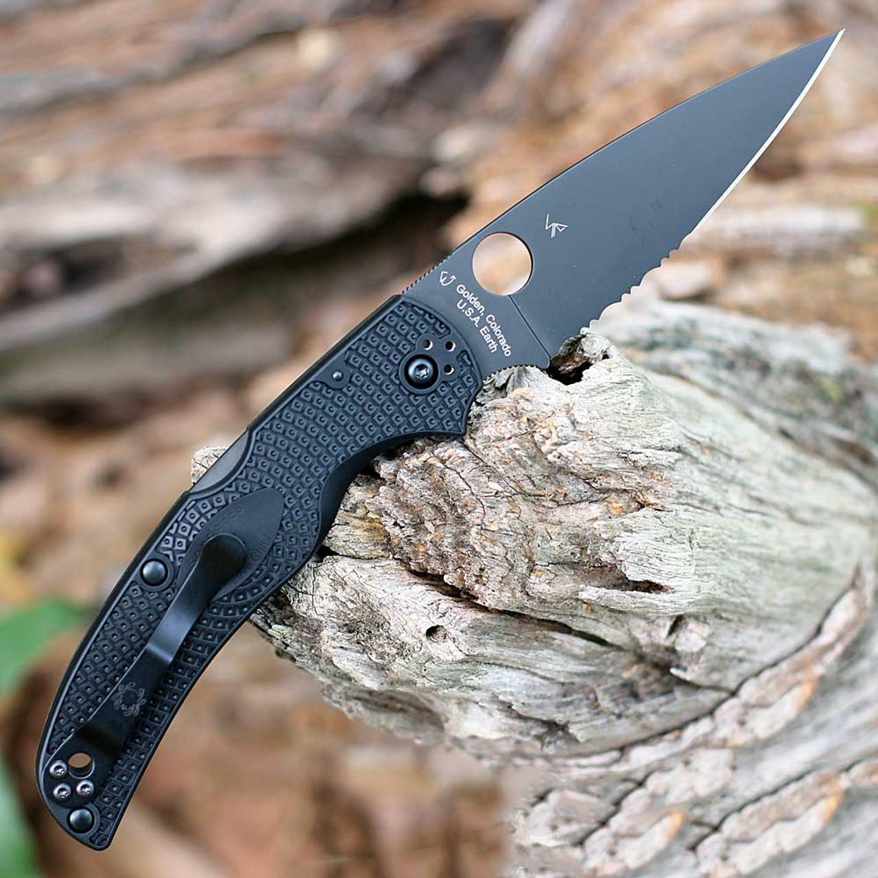 Spyderco Native Chief Lightweight C244PSBBK, 4.08" DLC Black CTS-BD1N Partially Serrated Blade, Black FRN Handle