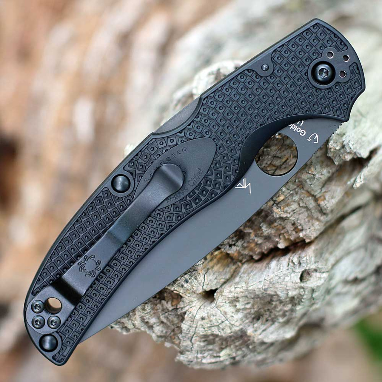 Spyderco Native Chief Lightweight C244PSBBK, 4.08" DLC Black CTS-BD1N Partially Serrated Blade, Black FRN Handle