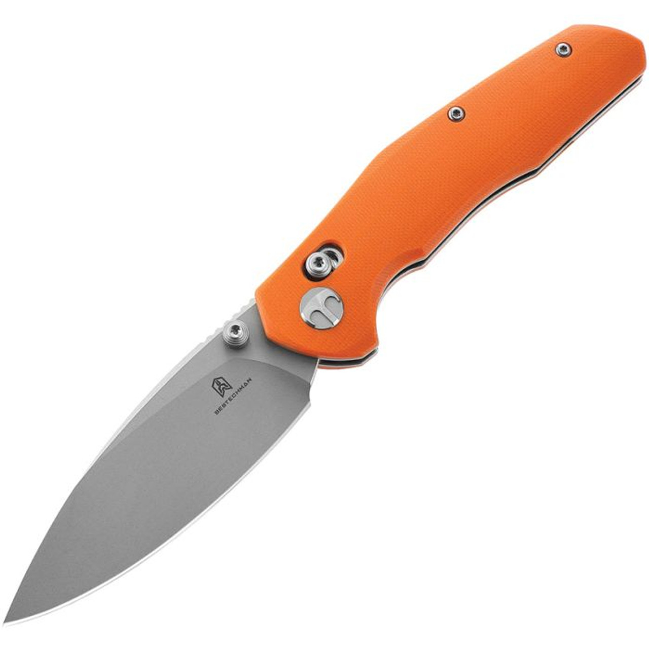 Bestechman Ronan (BTKMK02J) 3.26" Sandvik 14C28N Stonewashed Drop Point Plain Blade, Orange G-10 Handle