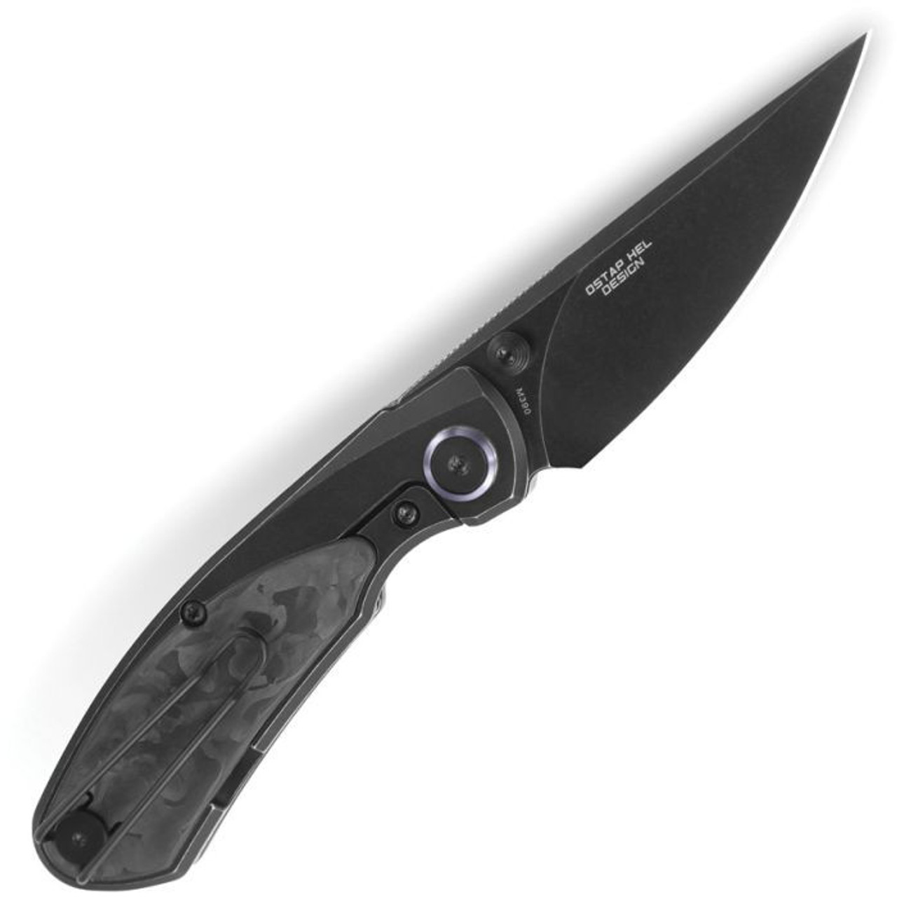 Bestech Knives Lito (BTKT2307D) 2.48" M390 Black Stonewashed Drop Point Plain Blade, Titanium+Carbon Fiber Inlay Handle