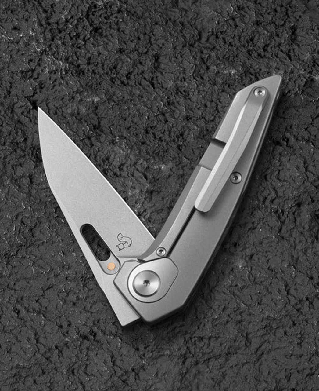 Bestech Knives VK-VOID (BTKT2305B) 2.85" Elmax Stonewashed Wharncliffe Plain Blade, Black Carbon Fiber/Titanium Handle