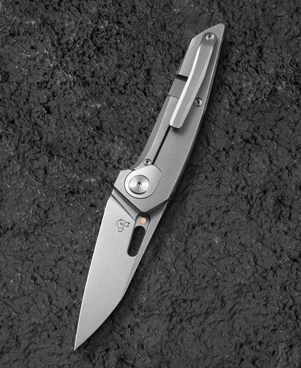 Bestech Knives VK-VOID (BTKT2305B) 2.85" Elmax Stonewashed Wharncliffe Plain Blade, Black Carbon Fiber/Titanium Handle