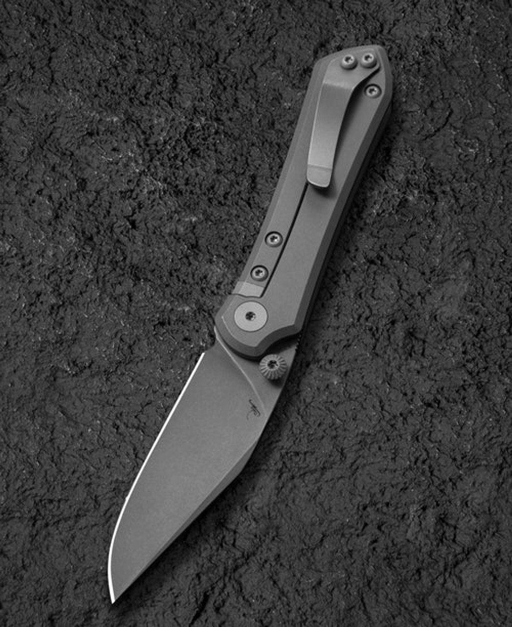 Bestech Knives Icarus (BTKT2302D) 2.65" M390 Bead Blast Stonewashed Drop Point Plain Blade, Gray Titanium Handle