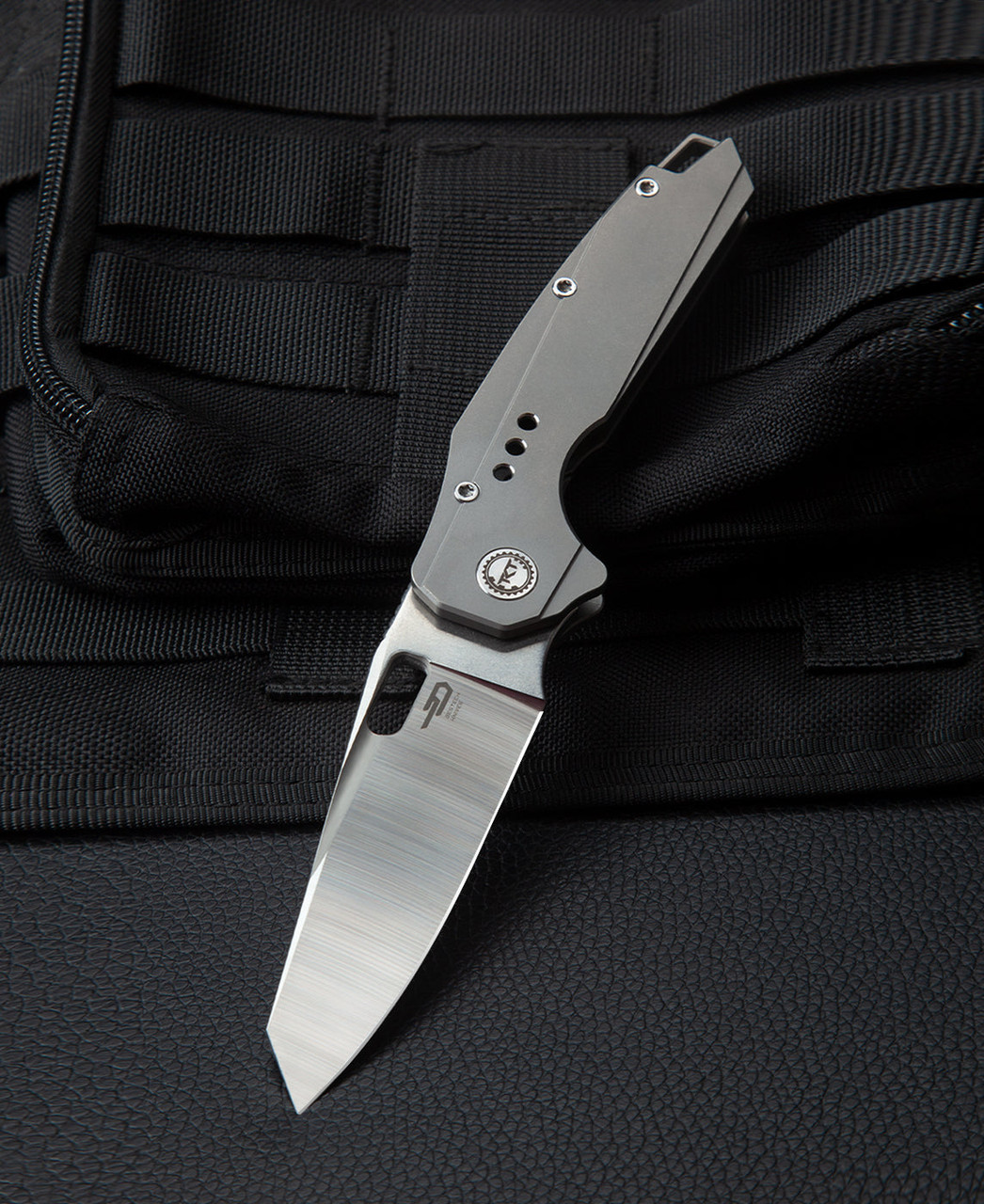 Bestech Knives Nyxie (BTKT2209A) 3.43" S35VN Stonewashed + Satin Reverse Tanto Plain Blade, Grey Titanium Handle