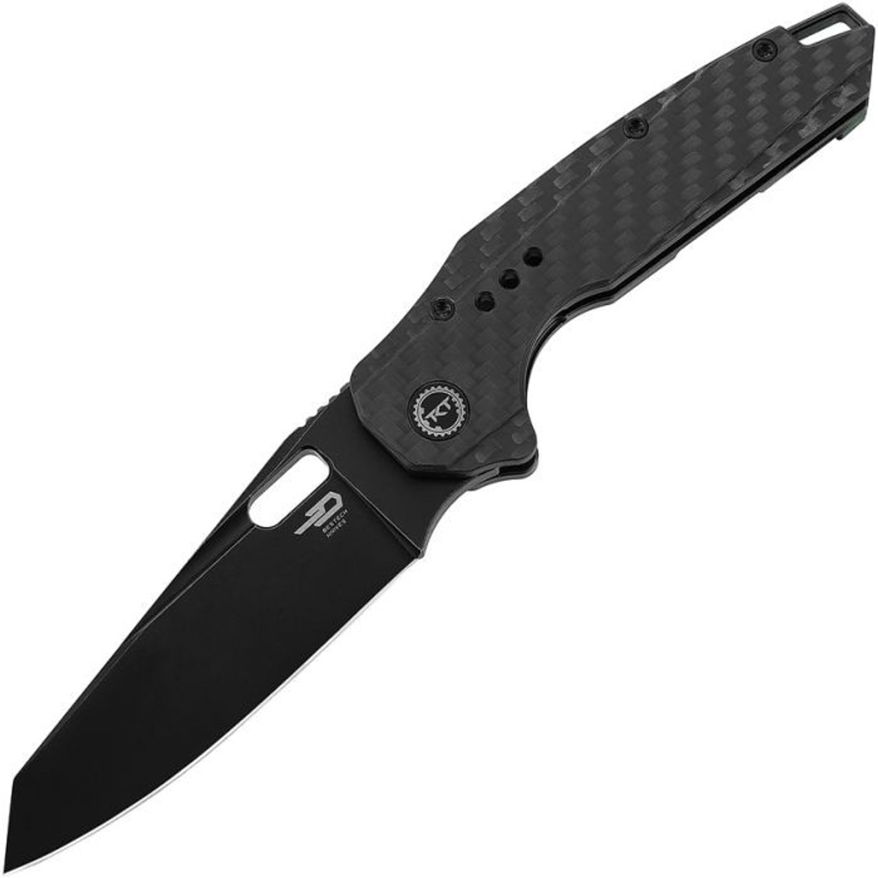 Bestech Knives Nyxie (BTKT2209D) 3.43" S35VN Black Stonewashed Reverse Tanto Plain Blade, Black Titanium + Carbon Fiber Handle