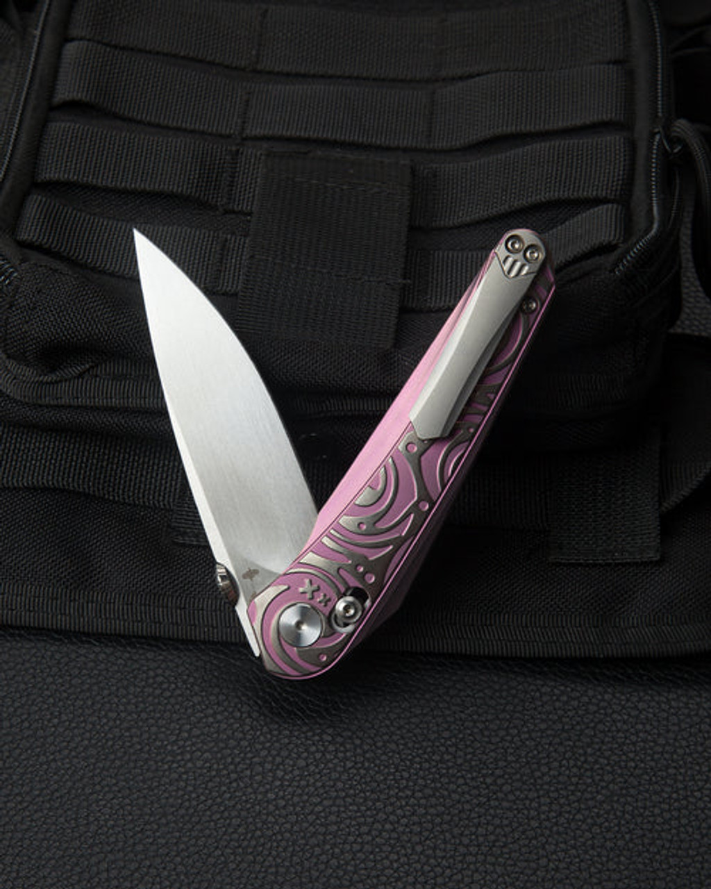 Bestech Knives Mothus (BTKT2206E) 3.47" M390 Satin Drop Point Plain Blade, Purple Titanium Handle