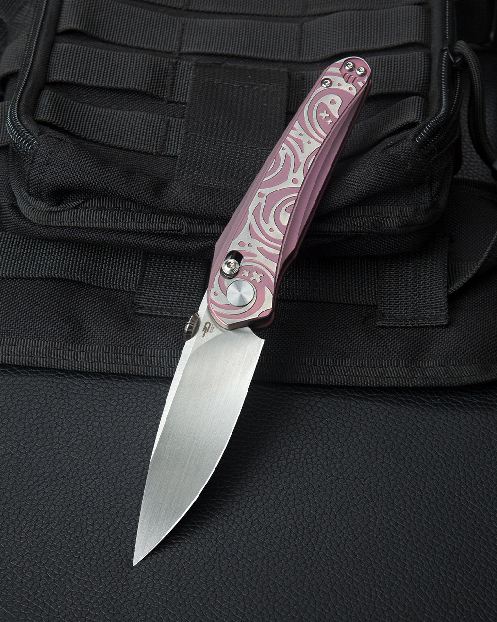 Bestech Knives Mothus (BTKT2206E) 3.47" M390 Satin Drop Point Plain Blade, Purple Titanium Handle