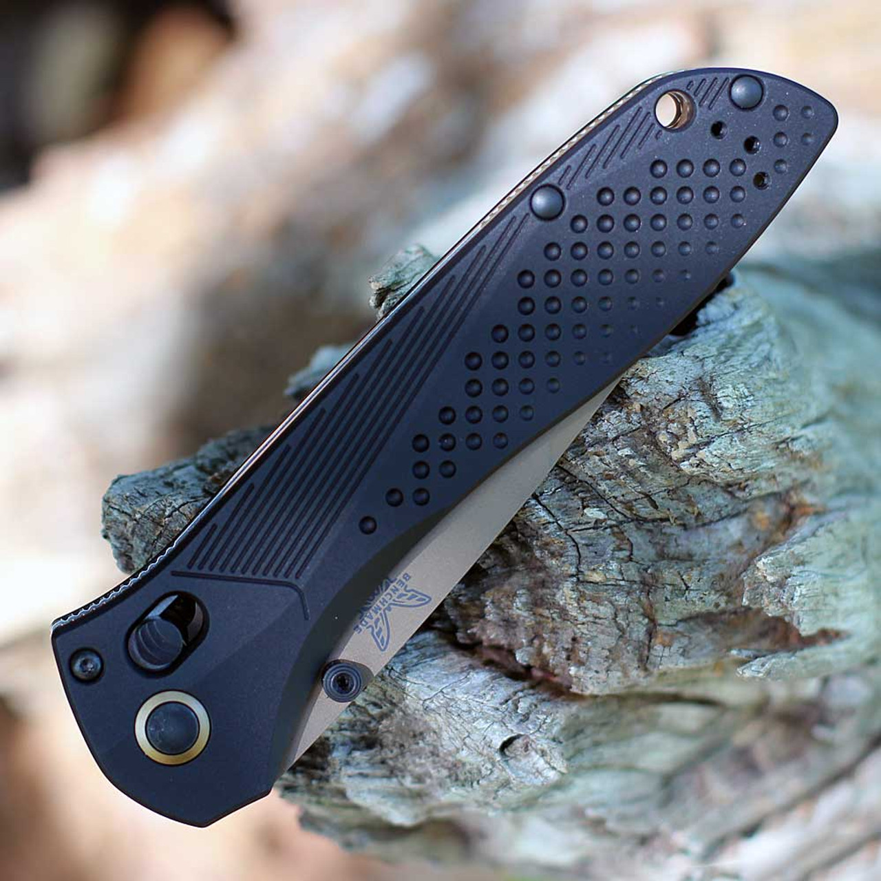 Benchmade Limited Edition Seven | Ten (710-2401) -  4.0"  FDE PVD CPM-MagnaCut Drop Point Plain Blade, Black Aluminum Handle