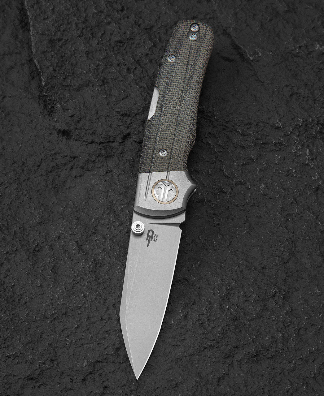 Bestech Knives Tonic (BTKT2204A) 2.89" M390 Bead Blast/Stonewashed Sheepsfoot Plain Blade, Grey Titanium/Micarta Handle