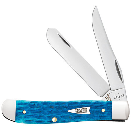Case Mini Trapper 50641 2.75in, Tru-Surgical Steel Clip and Wharncliffe Blades, Sky Blue Bone Crandall Jig Handle