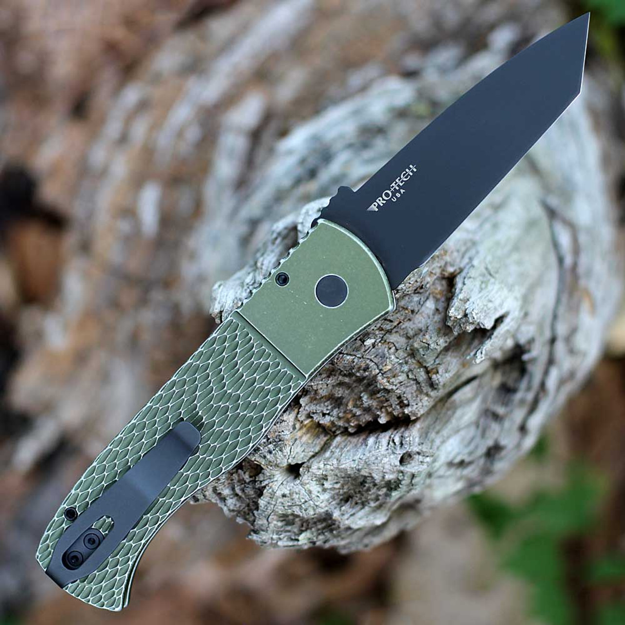 Pro-Tech Emerson CQC-7 (E7T15-BW Green) 3.25" 154CM Two Toned DLC Coated and Satin Tanto Plain Blade, Green "Battle Worn" Aluminum Handle