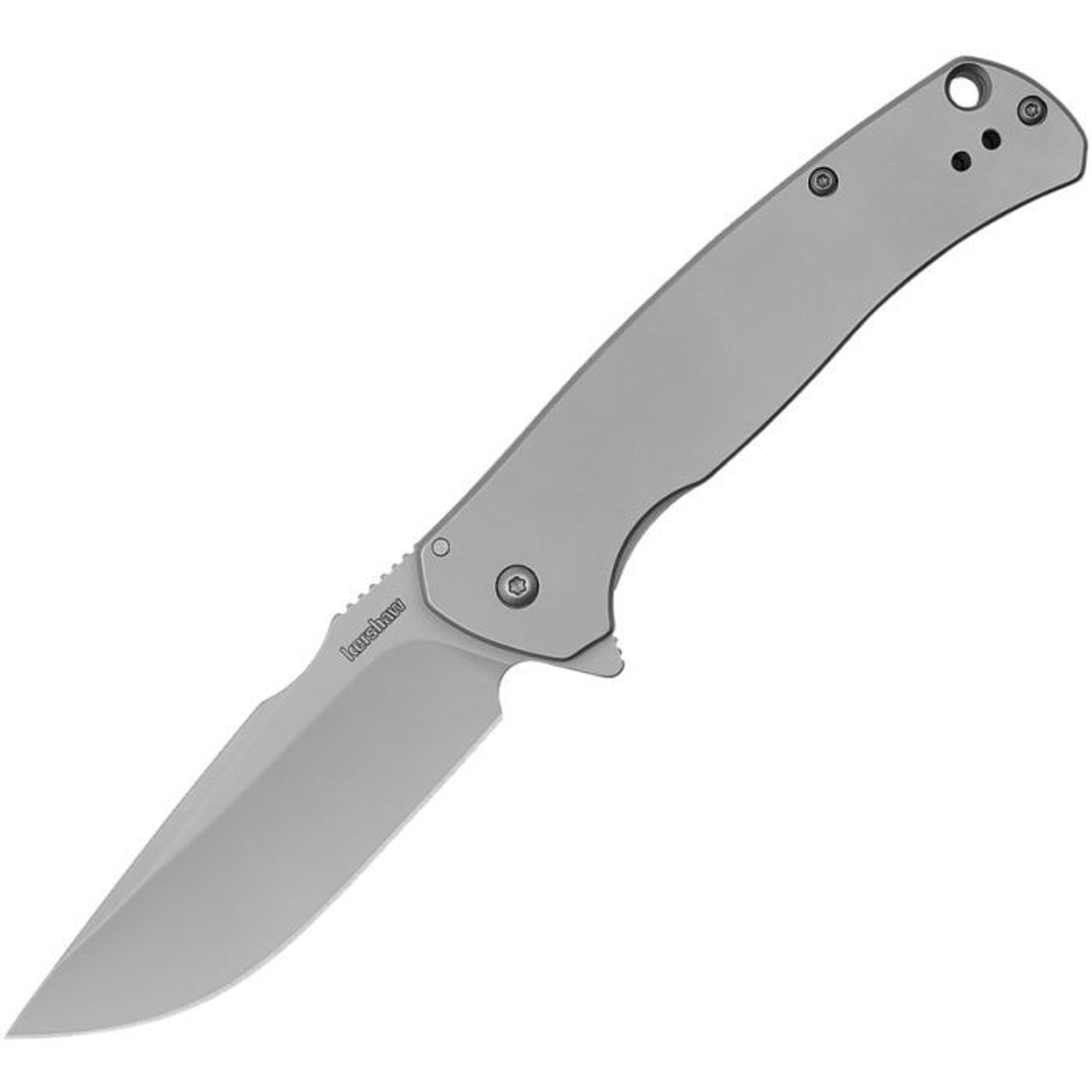 Kershaw Scour A/O (KS1416) 3.3" 8Cr13MoV Bead Blasted Drop Point Plain Blade, Bead Blasted Stainless Steel Handle