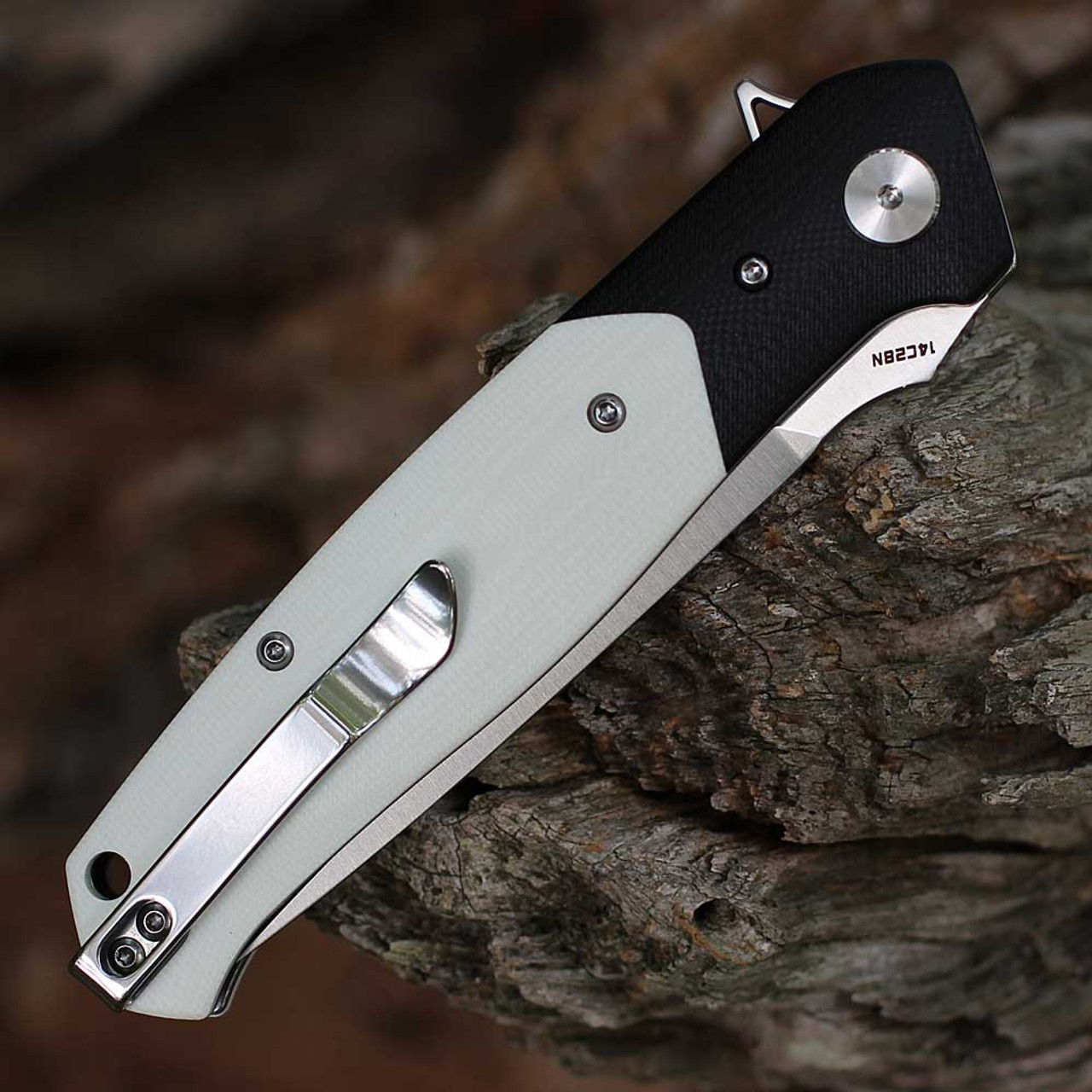 Bestech Knives Swordfish (BTKG62B) 3.94" 14C28N Satin Drop Point Plain Blade, Black + White G-10 Handle
