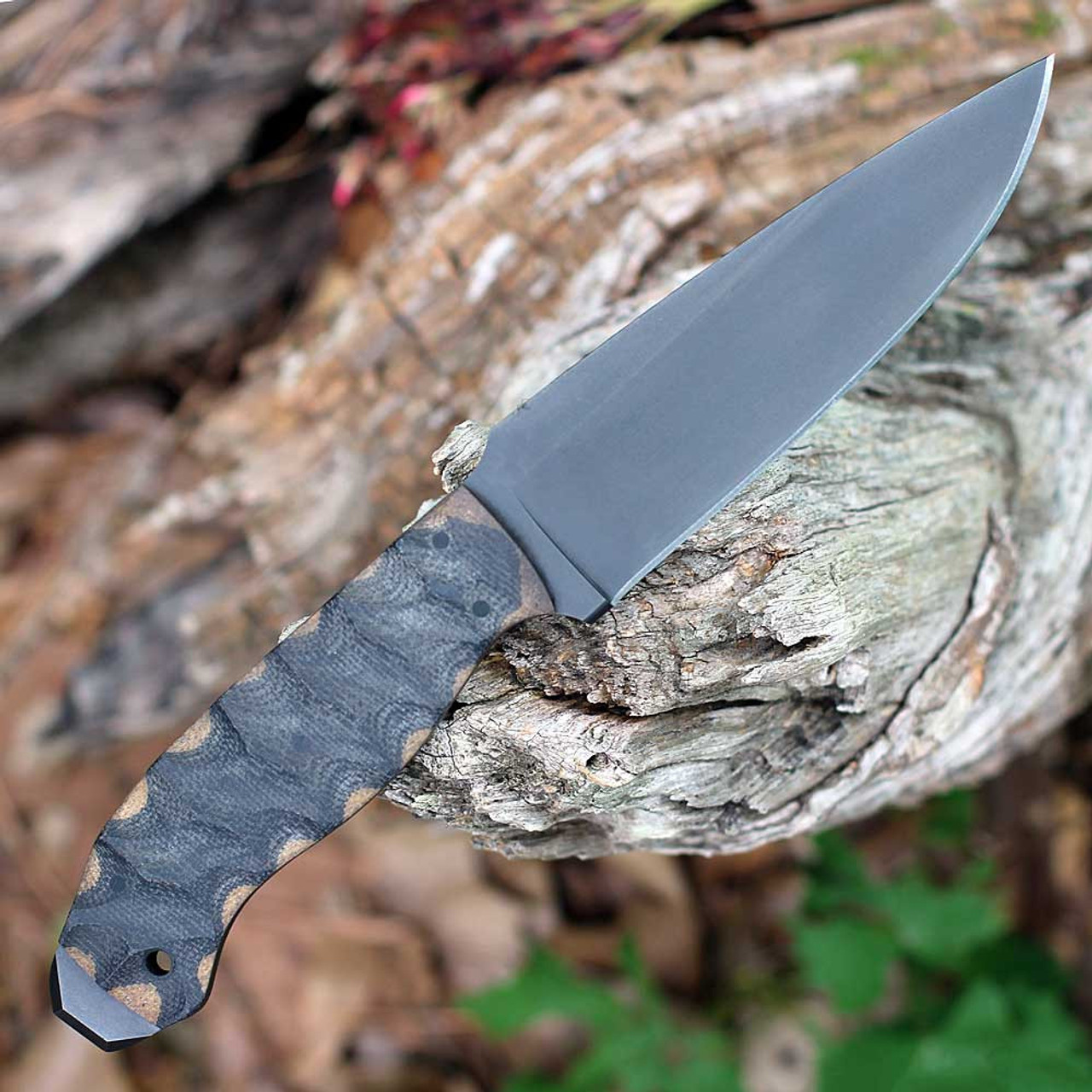 Winkler Knives Spike (WK033) 5.25" 80CRV2 High Carbon Tool Steel No-Glare Black Oxide Coated Clip Point Plain Blade, Black and Tan Sculpted Micarta, Black Leather Sheath