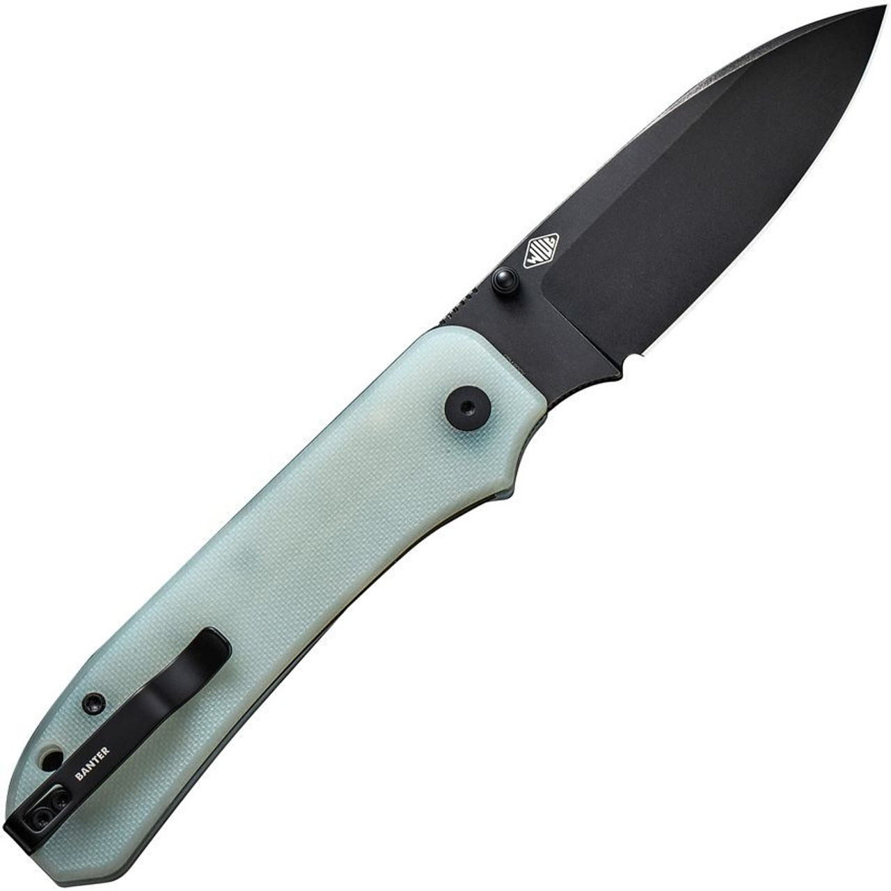 WE Knife Big Banter (21045-3) 3.69" in CPM 20CV Black Stonewashed Drop Point Plain Blade, Jade G10 Handle