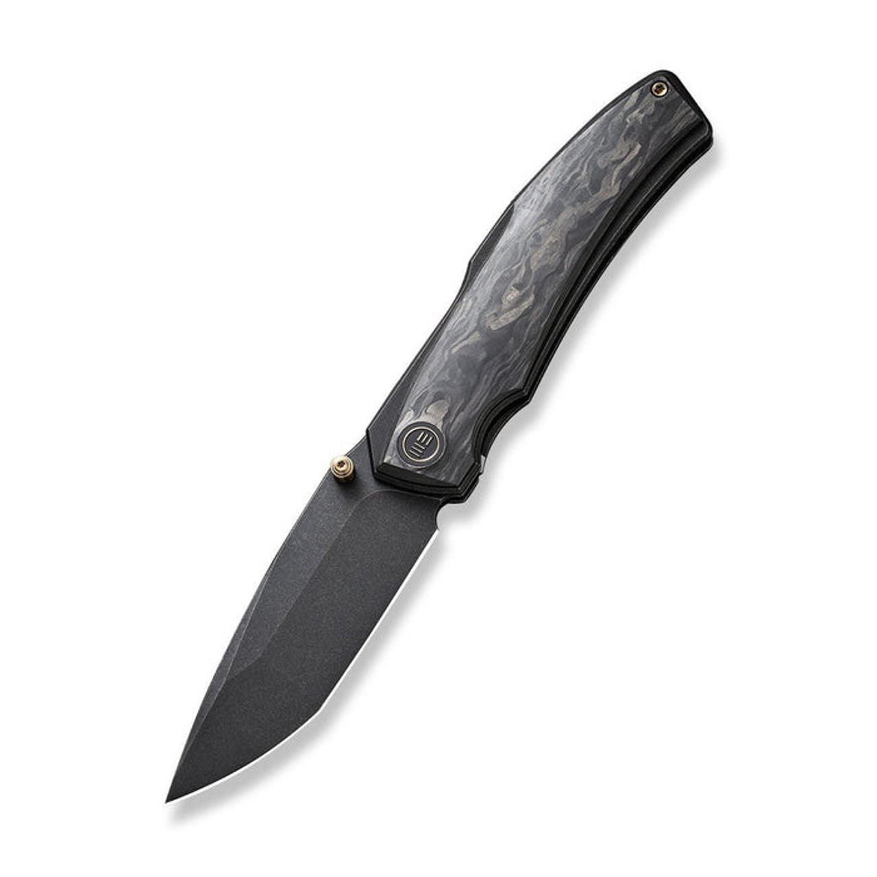 WE Knife Swordfin (WE230672) 3.28" CPM-20CV Blackwashed Tanto Plain Blade, Black Shredded Carbon Fiber Handle