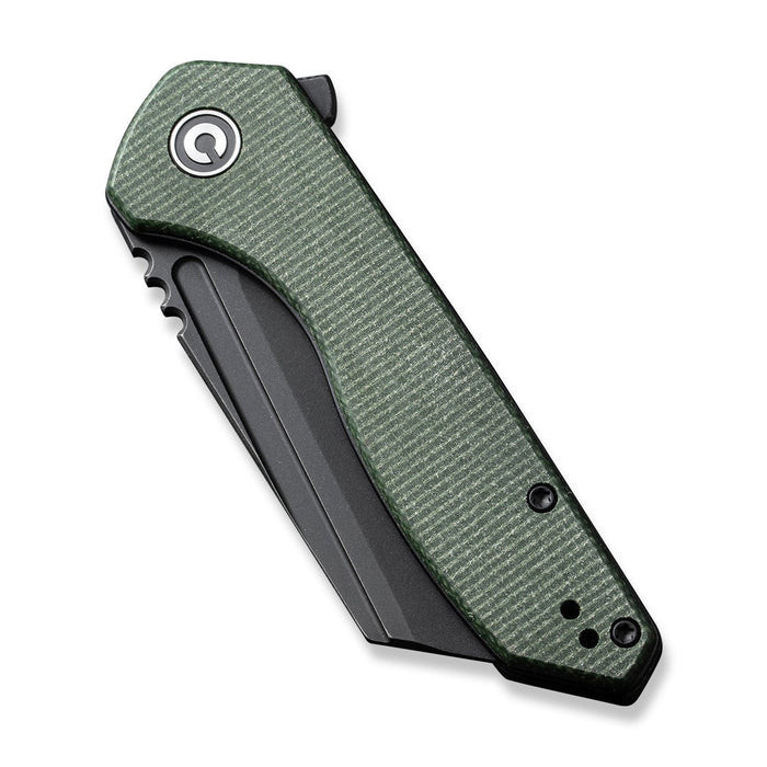 CIVIVI ExOne (C23036-3) 2.94" Nitro-V Blackwashed Reverse Tanto Plain Blade, Green Canvas Micarta Handle
