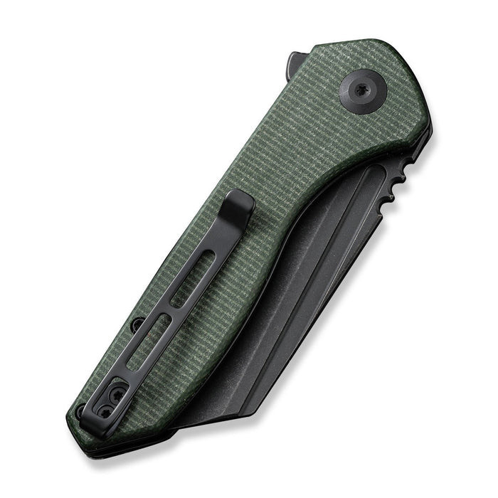 CIVIVI ExOne (C23036-3) 2.94" Nitro-V Blackwashed Reverse Tanto Plain Blade, Green Canvas Micarta Handle