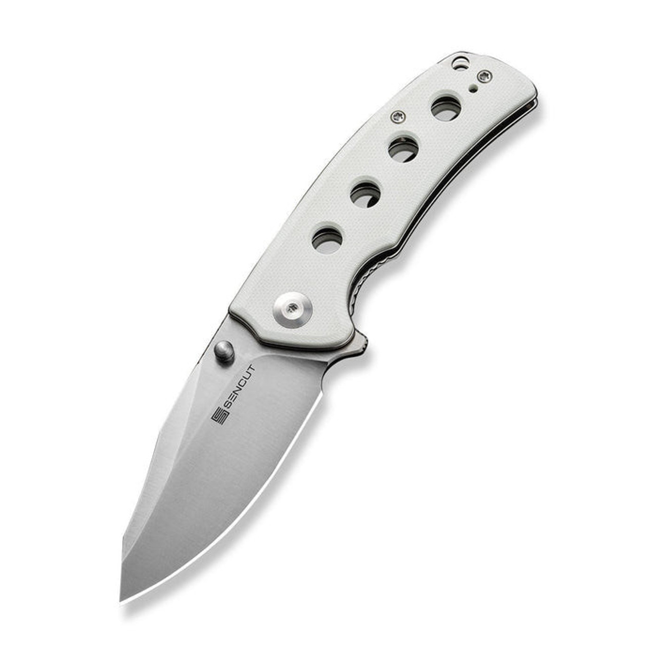 Sencut Excalis (S230682) 2.97" 9Cr18MoV Satin Reverse Tanto Plain Blade, White G-10 Handle