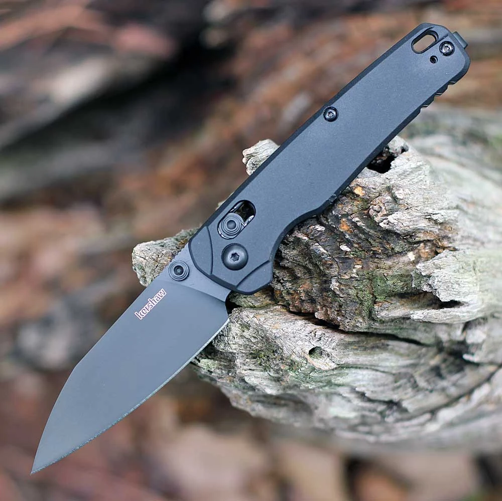Kershaw Bel Air 6105BLK folding knife profile view showing 3.1-inch BlackWash MagnaCut blade and black handle.