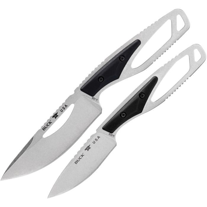 Buck Paklite Field Kit (BU631BKSVP) 4" 420HC Stonewashed Drop Point Plain Blade, Black Glass Filled Nylon Handle with a 3" 420HC Stonewashed Drop Point Plain Blade, Black Glass Filled Nylon Handle, Black Polypropylene Belt Sheath