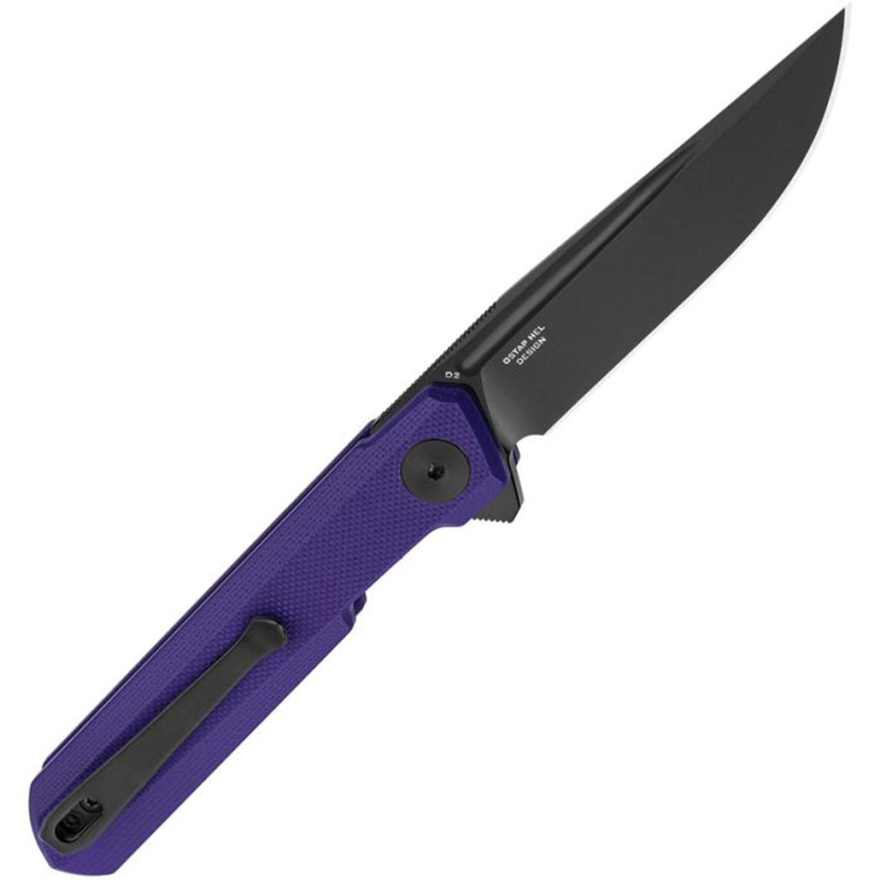 Bestechman Mini Dundee (BTKMK08D) 2.92" D2 Black PVD Coated Drop Point Plain Blade, Purple G-10 Handle