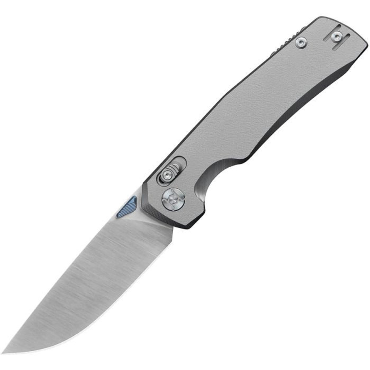 Kunwu Knives X-TAO (KUNX703T) 3.54" Elmax Satin Drop Point Plain Blade, Gray Titanium Handle