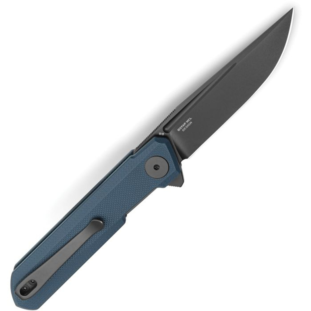 Bestechman Mini Dundee (BTKMK03F) 2.92" D2 Grey PVD Drop Point Plain, Slate Blue G-10 Handle