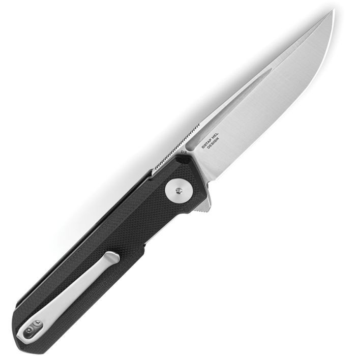 Bestechman Mini Dundee (BTKMK03A) 2.92" D2 Satin+Stonewash Drop Point Plain Blade, Black G-10 Handle