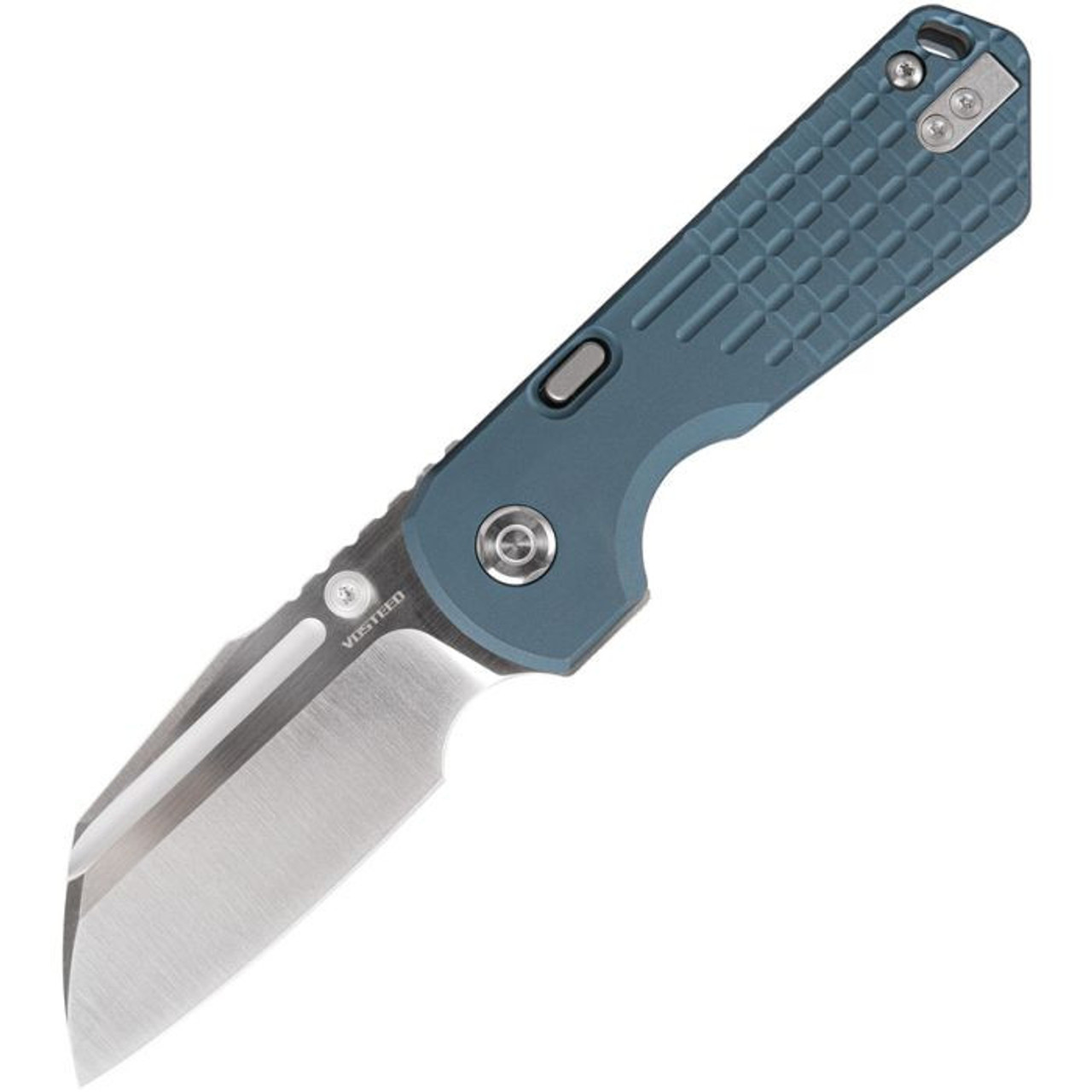 Vosteed Hedgehog (VOSA1306) 2.99" CPM-S35VN Satin and Brushed Modified Sheepsfoot Plain Blade, Blue Aluminum Handle