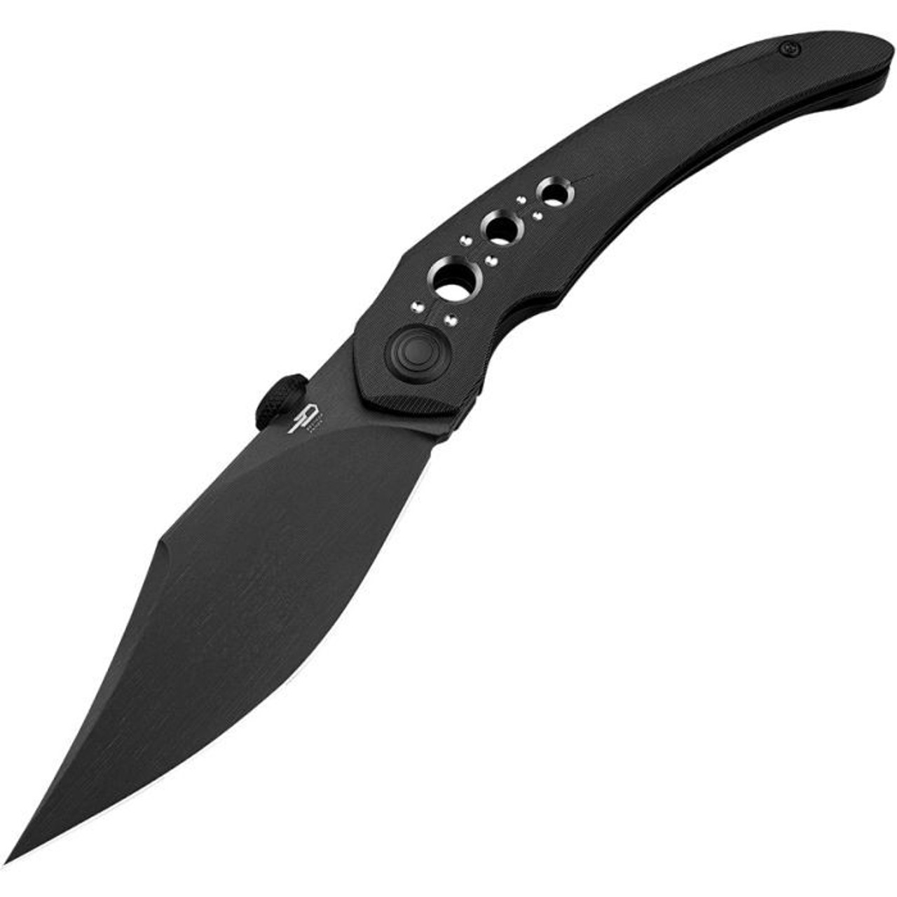 Bestech Razon (BTKT2406B) 3.87" CPM-Magnacut Black PVD Coated Clip Point Plain Blade, Black Titanium Handle