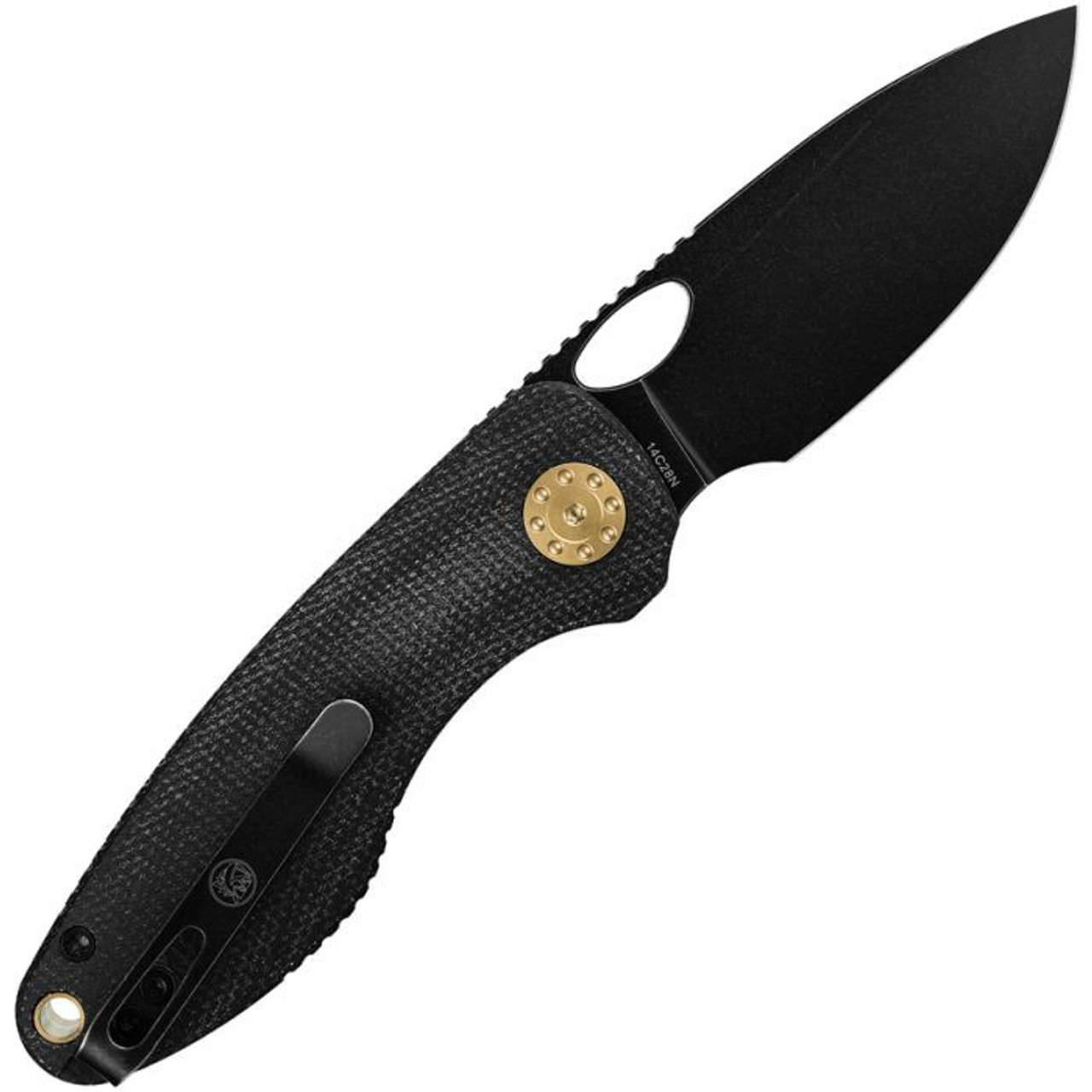Vosteed Acorn (VOSA3302) 2.93" 14C28N Satin Drop Point Plain Blade, Black Micarta Handle