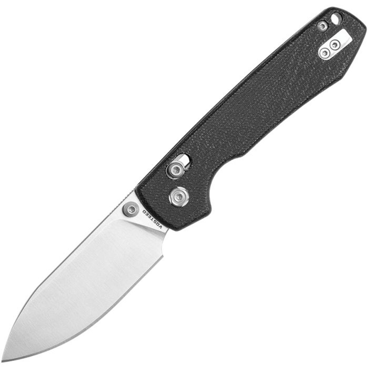 Vosteed Raccoon (VOSRCCBVTMK) 3.25" 14C28N Satin Drop Point Plain Blade, Black Canvas Micarta Handle