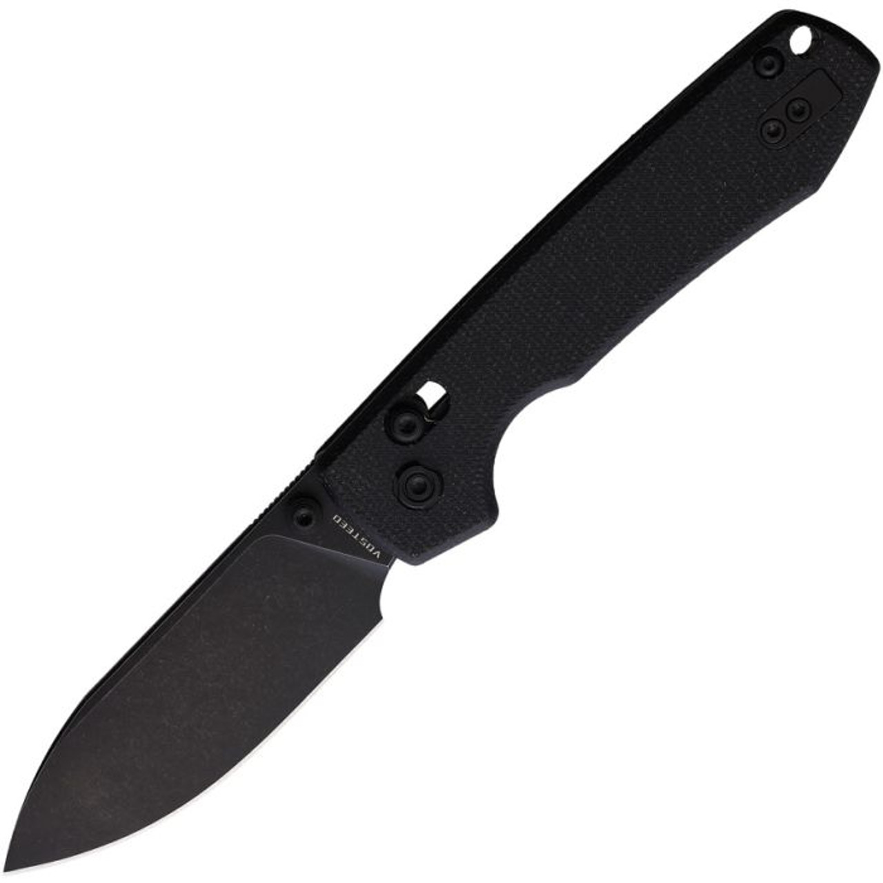 Vosteed Raccoon (VOSRCCBVPMH) 3.25" 14C28N Blackwashed Drop Point Plain Blade, Black Micarta Handle