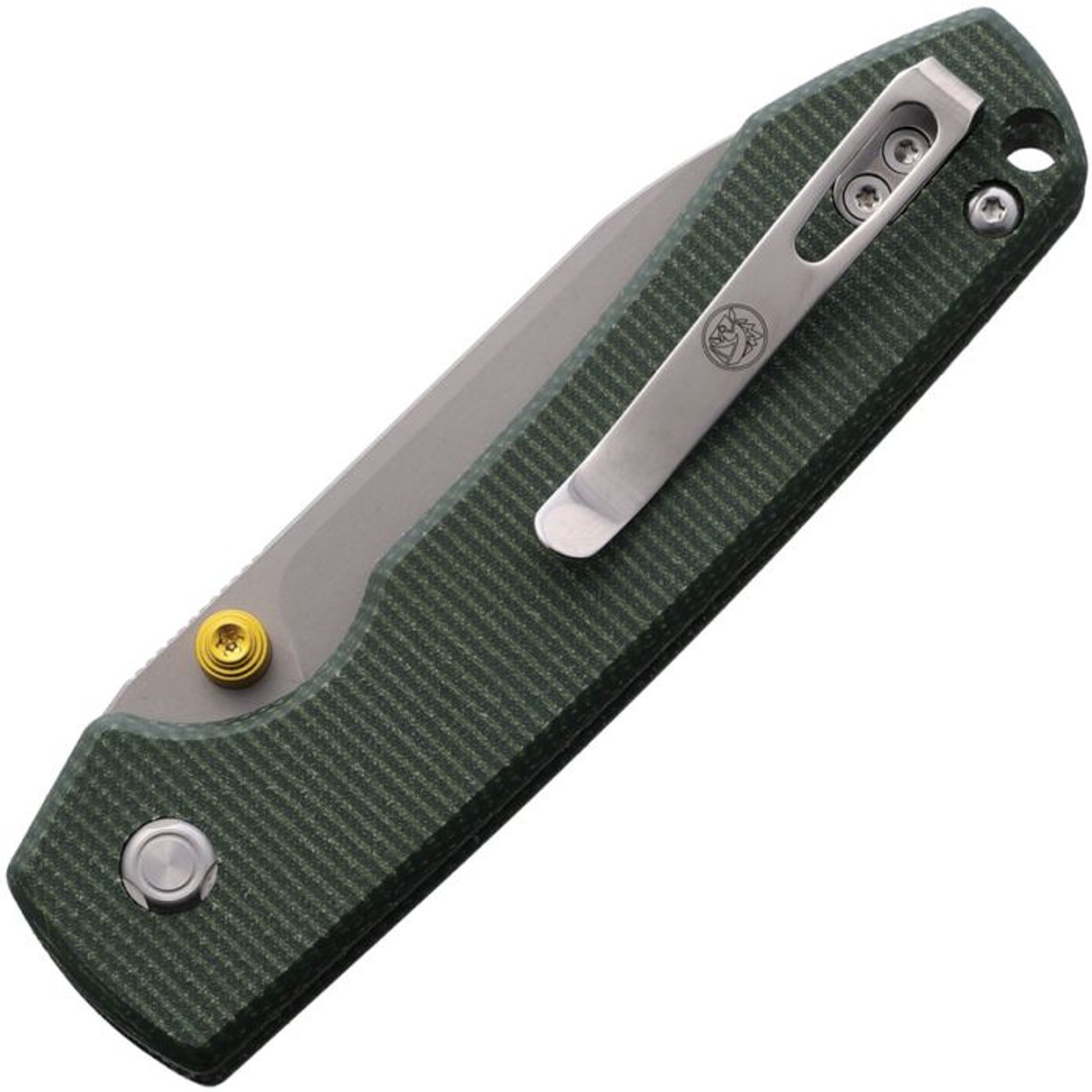 Vosteed Raccoon (VOSA2904) 3.25" Stonewashed Drop Point Plain Blade, Green Canvas Micarta Handle