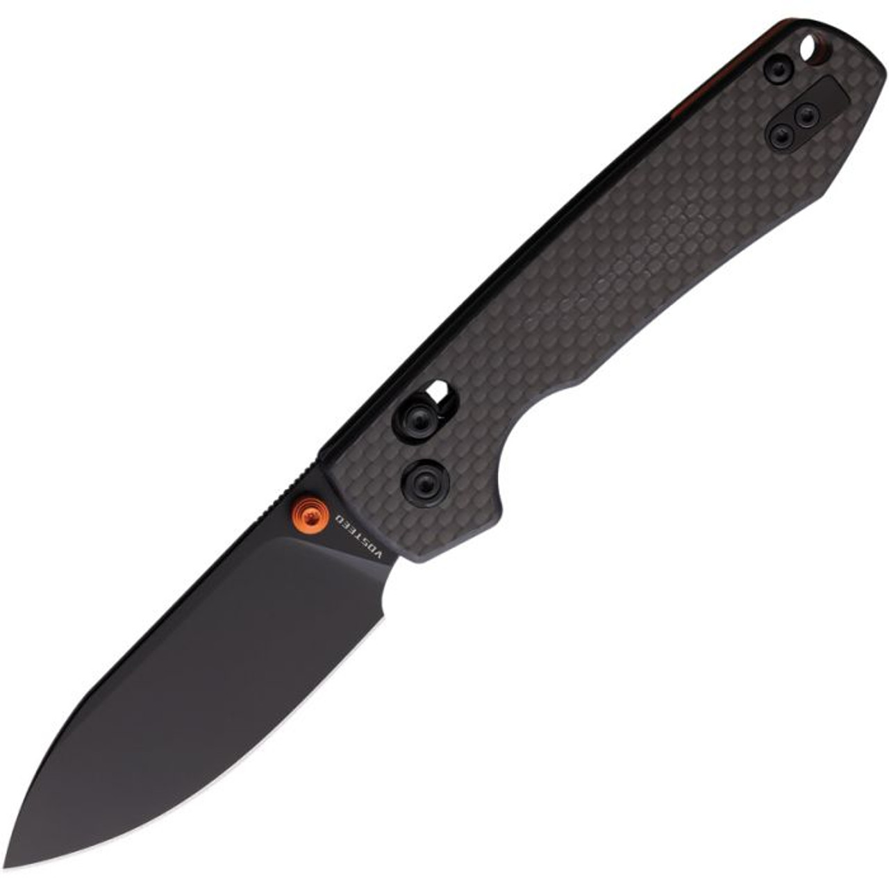 Vosteed Raccoon (VOSA0530) 3.25" Nitro-V Black Drop Point Plain Blade, Black Carbon Fiber Handle