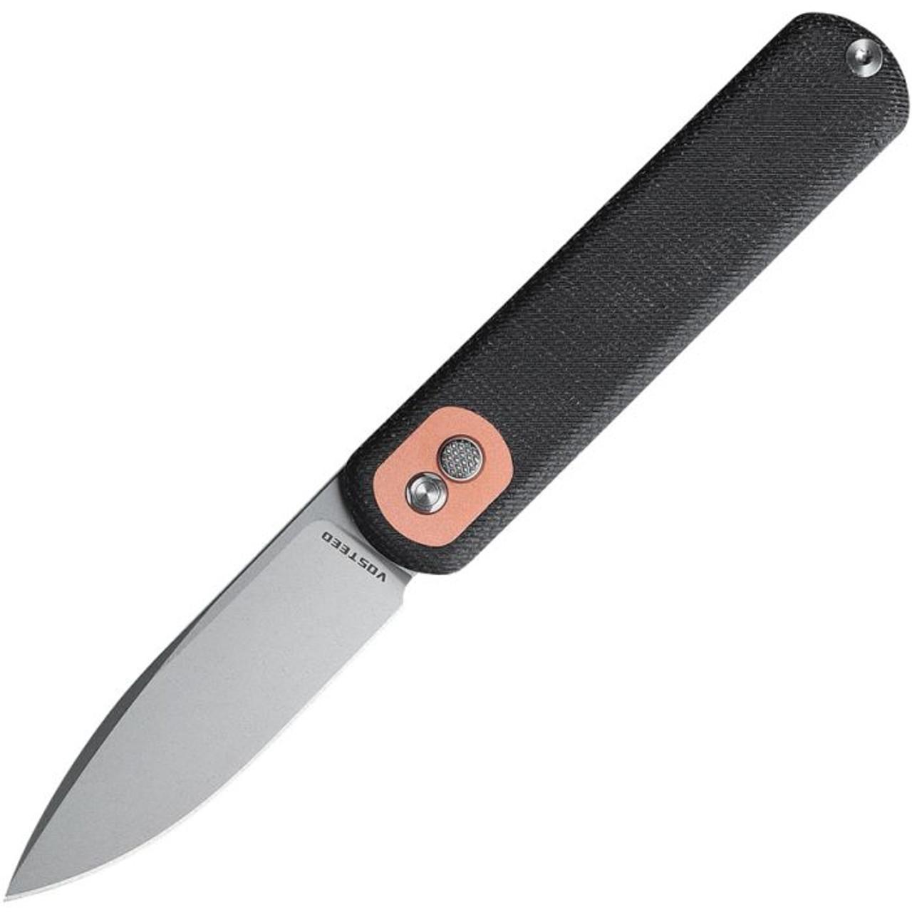 Vosteed Corgi (VOSCGSVM2) 2.99" 14C28N Stonewashed Drop Point Plain Blade, Black Micarta Handle