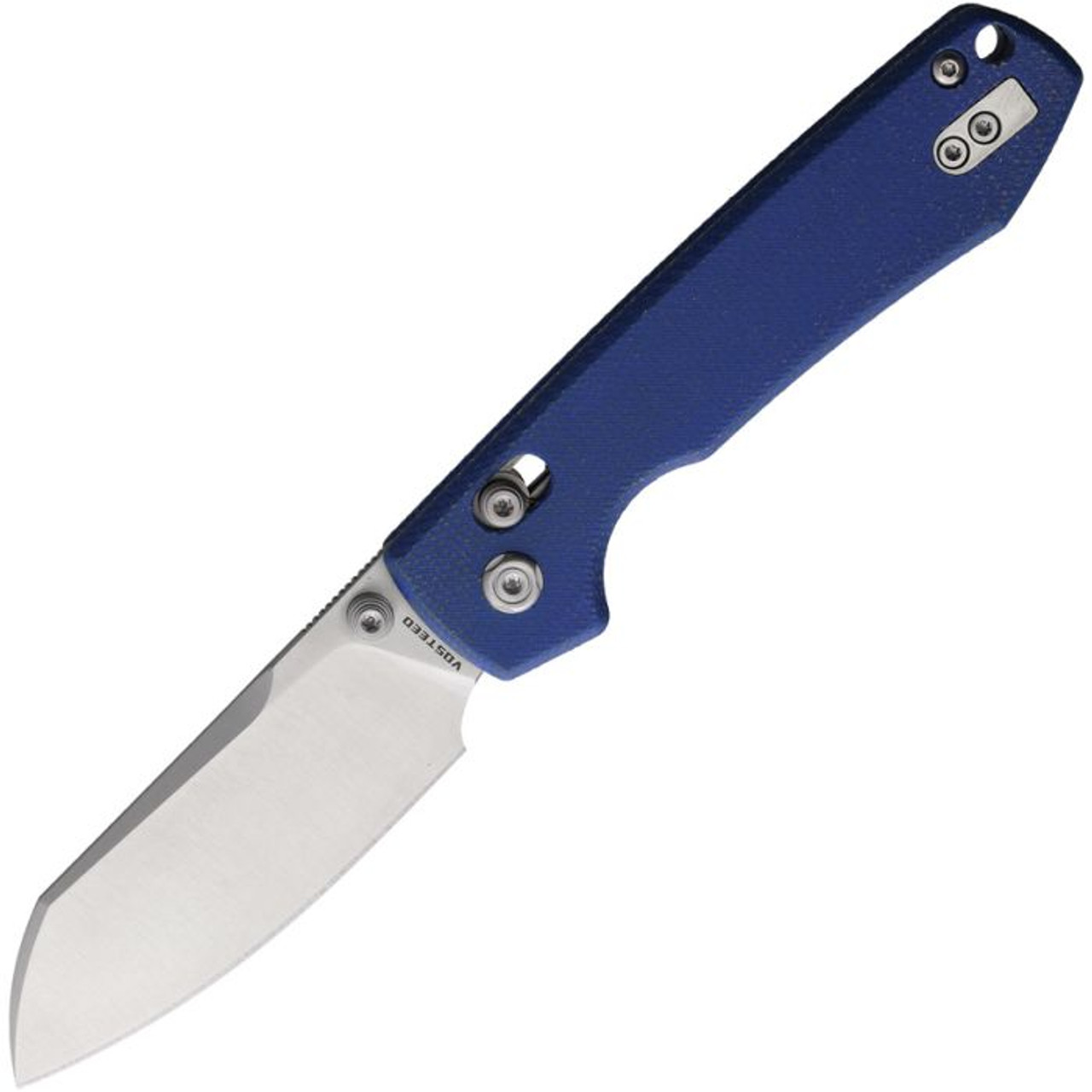 Vosteed Raccoon (VOSRCCVTM1) 3.25" Sandvik 14C28N Satin Cleaver Plain Blade, Blue Micarta Handle