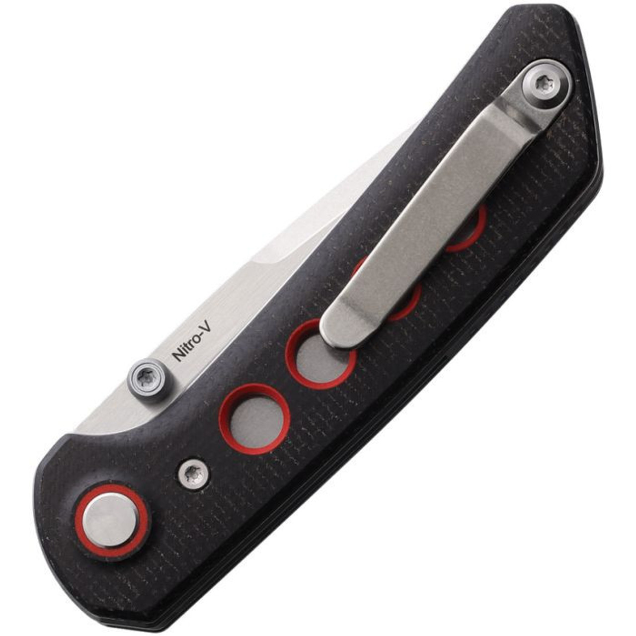 Reate Knives PL-XT (REA139) 3" Nitro-V Stonewashed Drop Point Plain Blade, Black Micarta and Red G-10 Handle