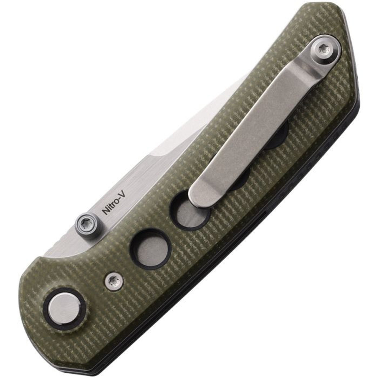 Reate Knives PL-XT (REA130) 3" Nitro-V Stonewashed Drop Point Plain Blade, Green Micarta and Black G-10 Handle