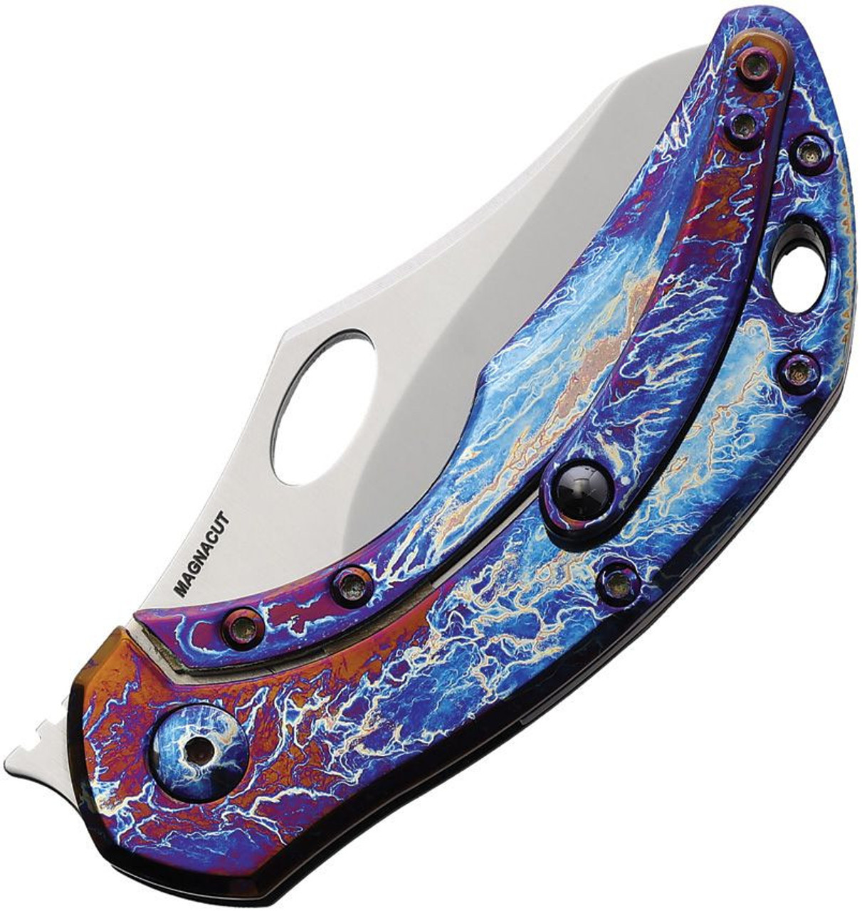 Olamic Custom Busker (BCFSE629) 2.83" Sheepsfoot Satin Magnacut Plain Blade, Twill Carbon Fiber Front Handle, Entropic Titanium Back Handle